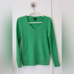 Talbots Pure Cashmere Sweater Green V Neck Size L Classic Soft Knit